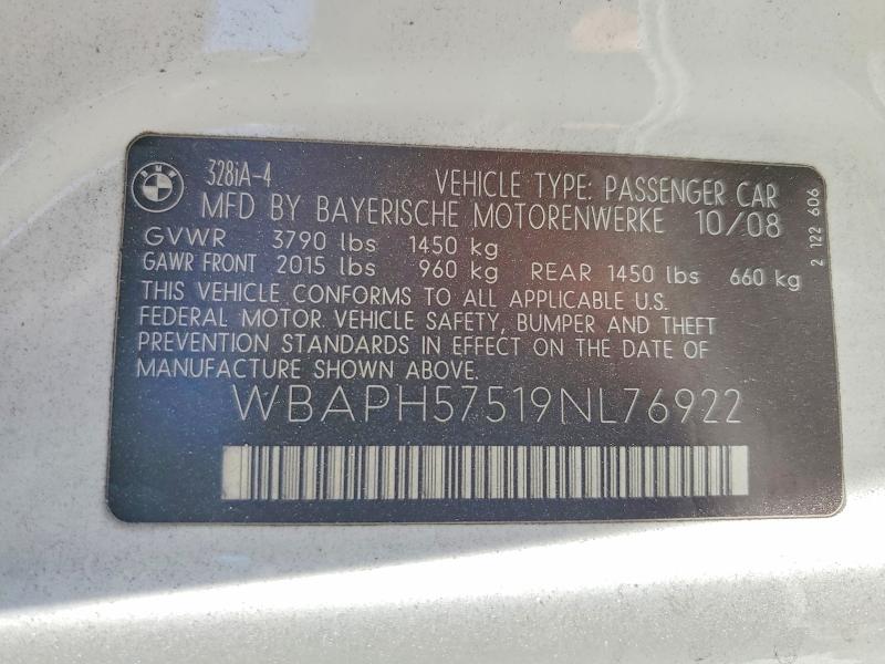Aukcja sprzedaży 2009 Bmw 328, vin: WBAPH57519NL76922, numer aukcji: 54892456