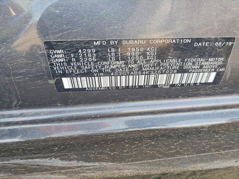 58459956 :رقم المزاد ، 4S3GTAB64K3757028 vin ، 2019 Subaru Impreza مزاد بيع