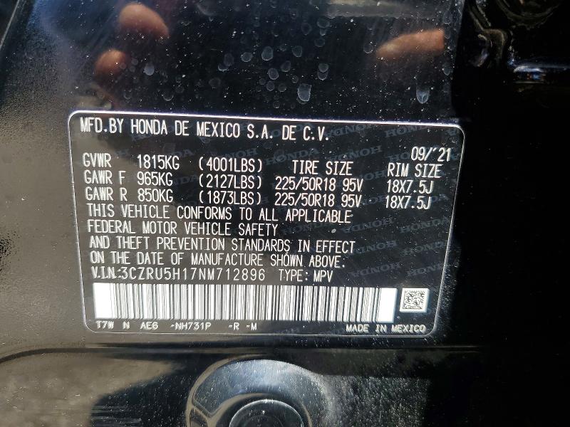 57158186 :رقم المزاد ، 3CZRU5H17NM712896 vin ، 2022 Honda Hr-v مزاد بيع
