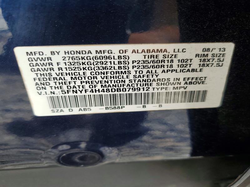 Aukcja sprzedaży 2013 Honda Pilot, vin: 5FNYF4H48DB079912, numer aukcji: 56782856