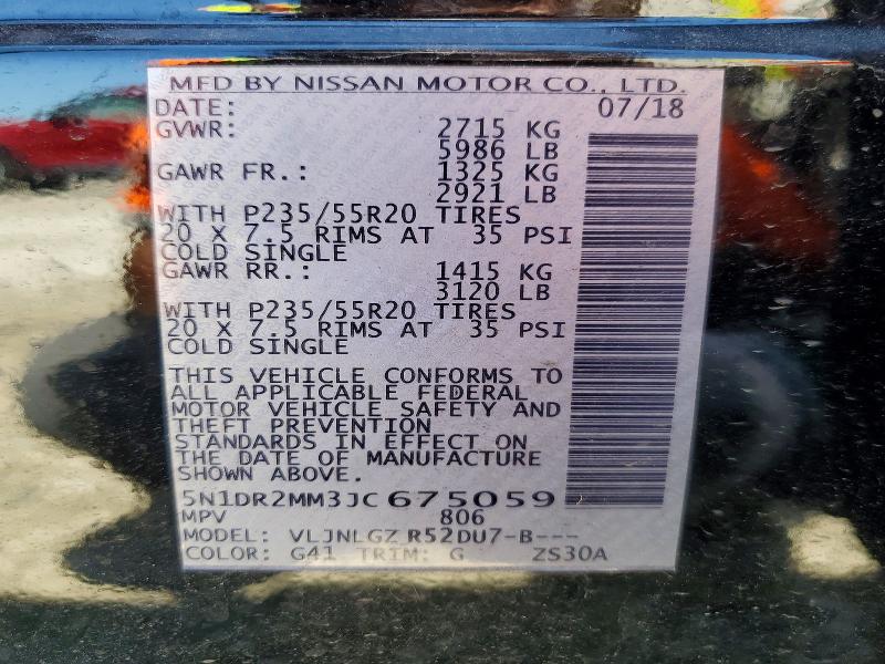 Продаж на аукціоні авто 2018 Nissan Pathfinder, vin: 5N1DR2MM3JC675059, номер лоту: 55400836