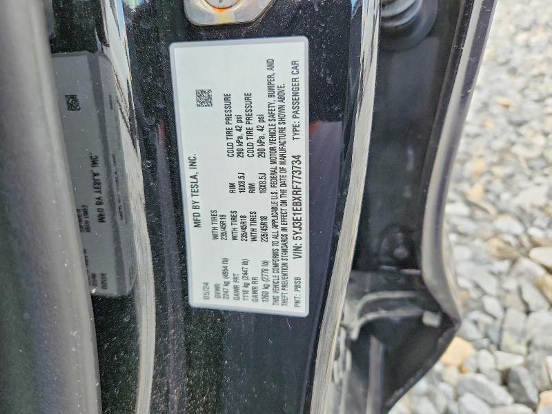 Aukcja sprzedaży 2024 Tesla Model 3, vin: 5YJ3E1EBXRF773734, numer aukcji: 56072456