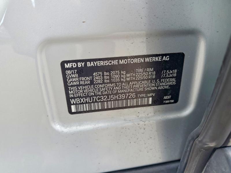 2018 Bmw X1 მანქანა იყიდება აუქციონზე, vin: WBXHU7C32J5H39726, აუქციონის ნომერი: 55837736