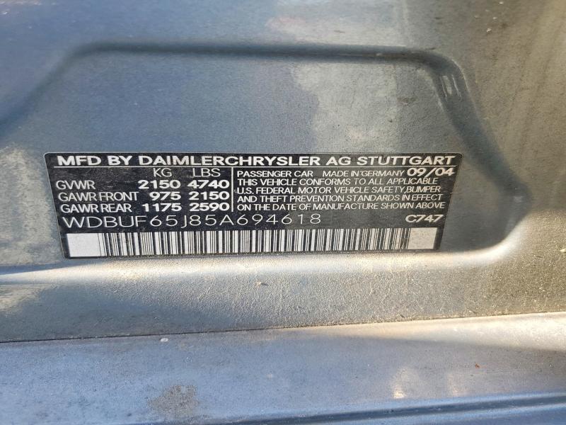2005 Mercedes-benz E მანქანა იყიდება აუქციონზე, vin: WDBUF65J85A694618, აუქციონის ნომერი: 57491026