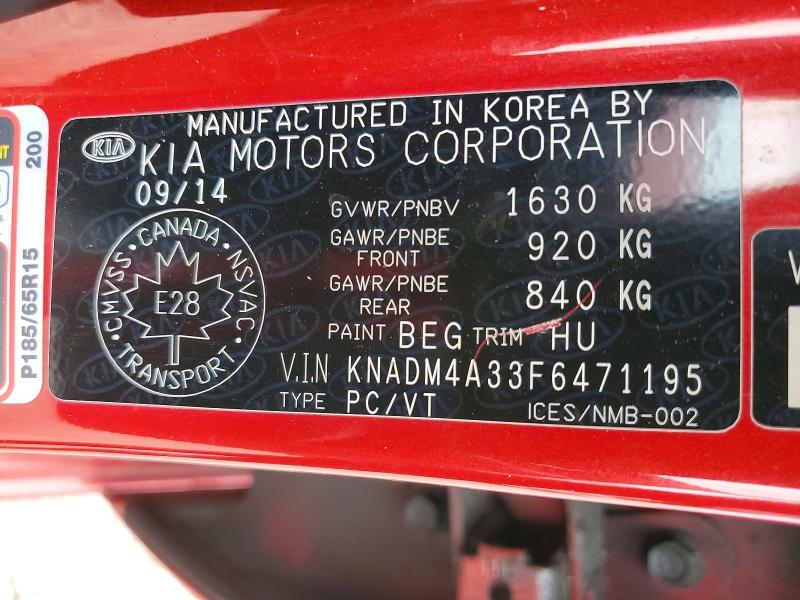 56606276 :رقم المزاد ، KNADM4A33F6471195 vin ، 2015 Kia Rio مزاد بيع