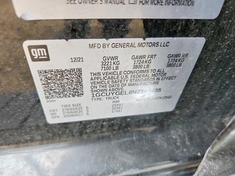 Продаж на аукціоні авто 2022 Chevrolet Silverado Ltd, vin: 1GCUYGEL8NZ165495, номер лоту: 58746656