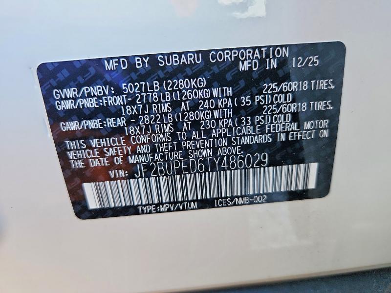 Aukcja sprzedaży 2026 Subaru Outback, vin: JF2BUPED6TY486029, numer aukcji: 57199396