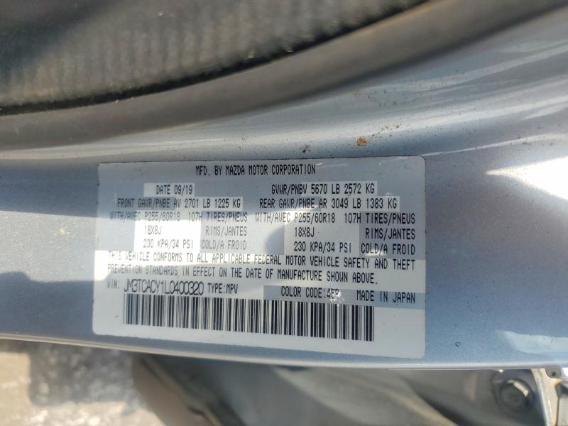 55432576 :رقم المزاد ، JM3TCACY1L0400320 vin ، 2020 Mazda Cx-9 مزاد بيع