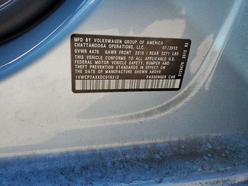 Aukcja sprzedaży 2013 Volkswagen Passat, vin: 1VWCP7A3XDC015312, numer aukcji: 54709496