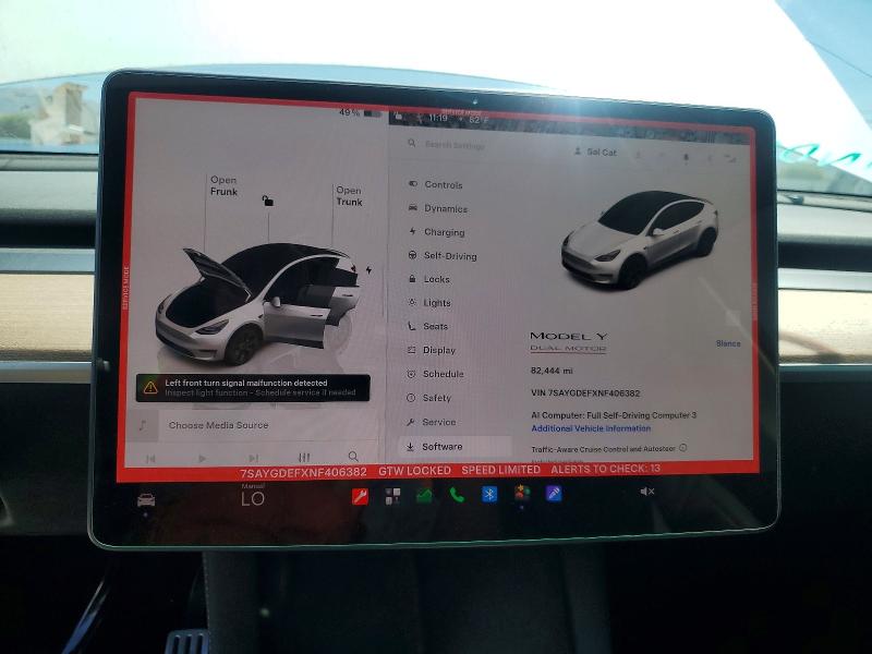 Продажа на аукционе авто 2022 Tesla Model Y, vin: 7SAYGDEFXNF406382, номер лота: 56183136