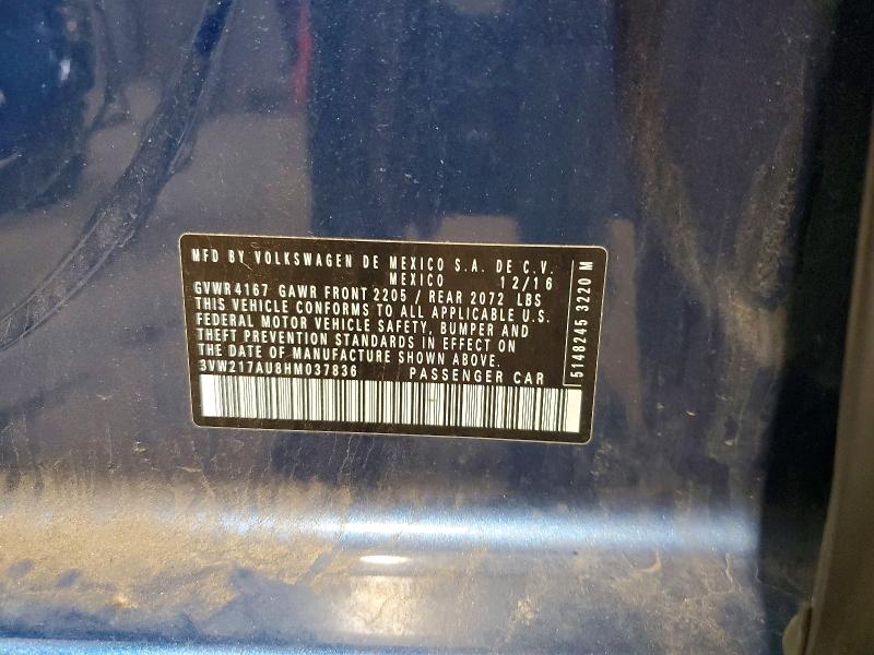 Продажа на аукционе авто 2017 Volkswagen Golf, vin: 3VW217AU8HM037836, номер лота: 56578516