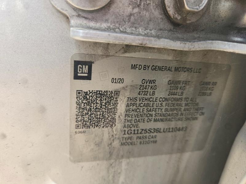 2020 Chevrolet Impala მანქანა იყიდება აუქციონზე, vin: 1G11Z5S36LU110443, აუქციონის ნომერი: 55554736