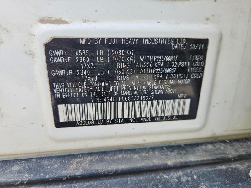 2012 Subaru Outback მანქანა იყიდება აუქციონზე, vin: 4S4BRBCC8C3218377, აუქციონის ნომერი: 55587046