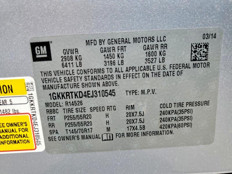 55867806 :رقم المزاد ، 1GKKRTKD4EJ310545 vin ، 2014 Gmc Acadia مزاد بيع