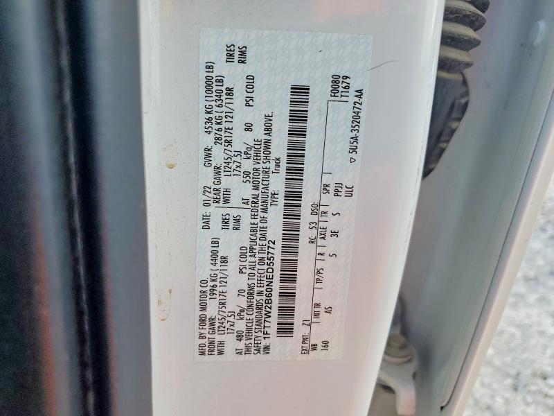 2022 Ford F250 მანქანა იყიდება აუქციონზე, vin: 1FT7W2B60NED55772, აუქციონის ნომერი: 56115706