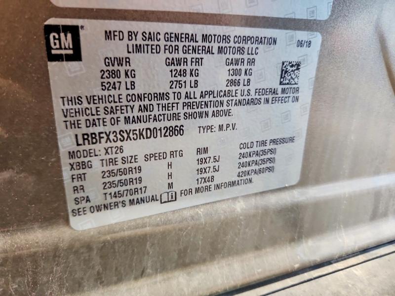 Aukcja sprzedaży 2019 Buick Envision, vin: LRBFX3SX5KD012866, numer aukcji: 56851216