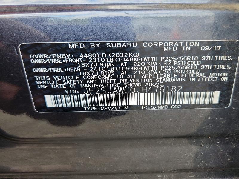 55669986 :رقم المزاد ، JF2SJAWC0JH479182 vin ، 2018 Subaru Forester مزاد بيع