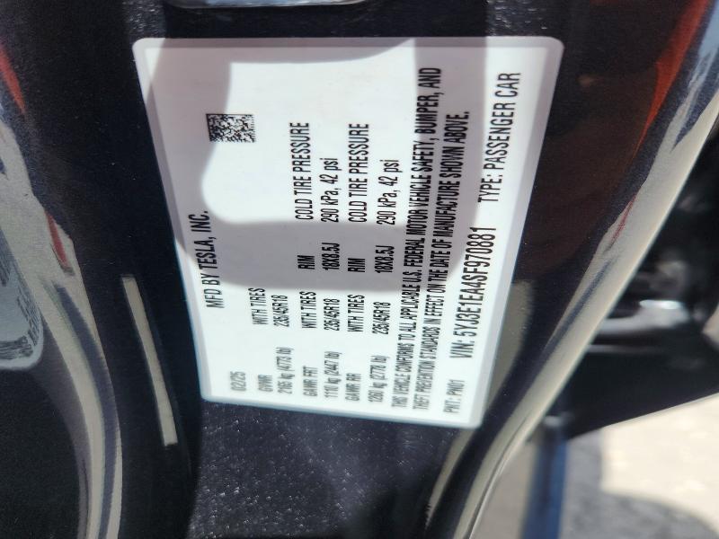 57663206 :رقم المزاد ، 5YJ3E1EA4SF970881 vin ، 2025 Tesla Model 3 مزاد بيع