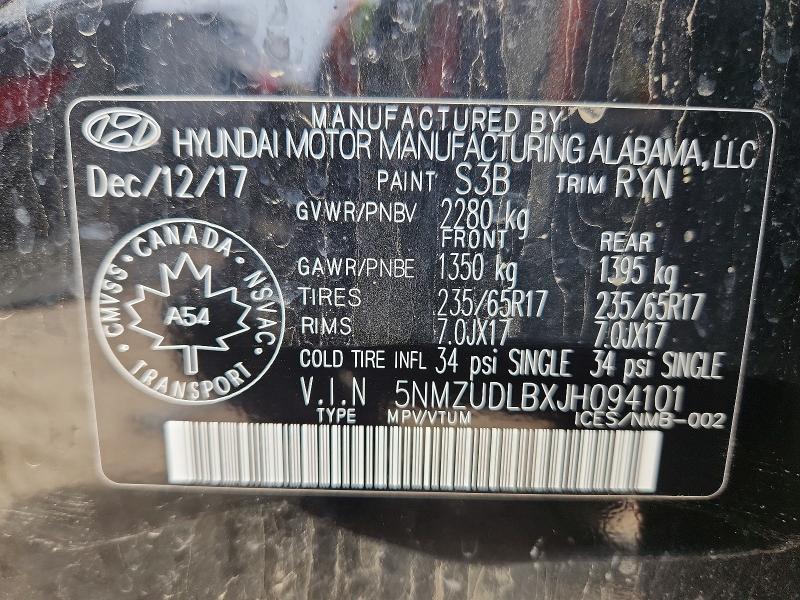 2018 Hyundai Santa Fe Sport მანქანა იყიდება აუქციონზე, vin: 5NMZUDLBXJH094101, აუქციონის ნომერი: 58659906