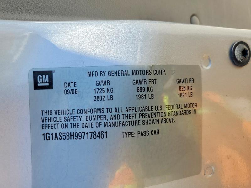 58313366 :رقم المزاد ، 1G1AS58H997178461 vin ، 2009 Chevrolet Cobalt مزاد بيع