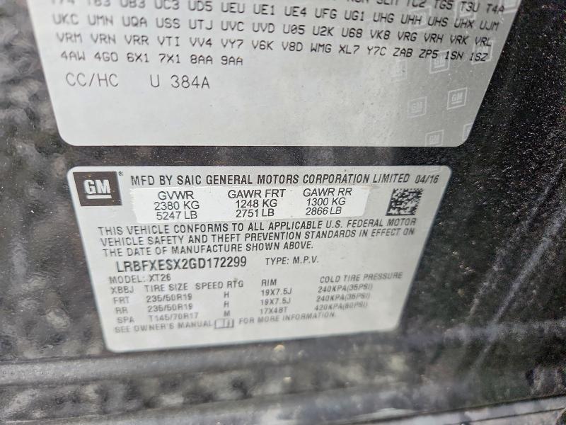 55943426 :رقم المزاد ، LRBFXESX2GD172299 vin ، 2016 Buick Envision مزاد بيع