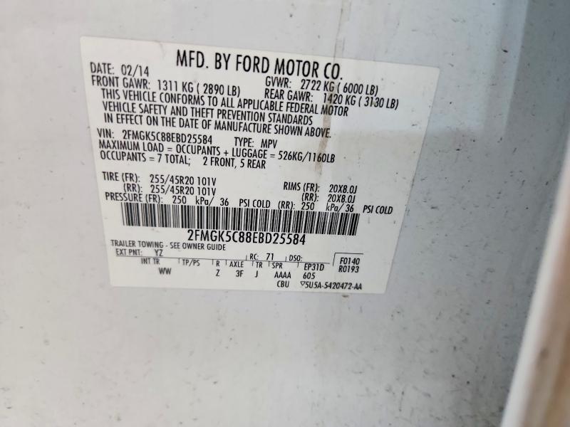57197866 :رقم المزاد ، 2FMGK5C88EBD25584 vin ، 2014 Ford Flex مزاد بيع