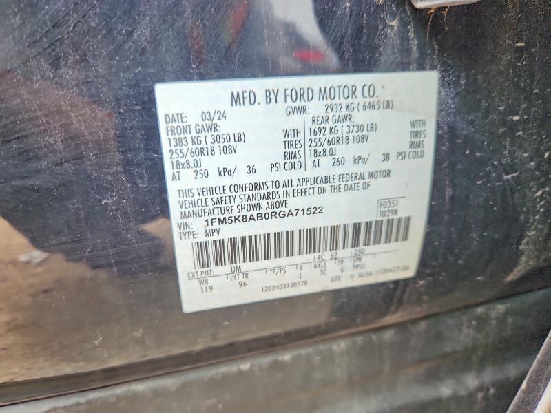 56353106 :رقم المزاد ، 1FM5K8AB0RGA71522 vin ، 2024 Ford Explorer مزاد بيع