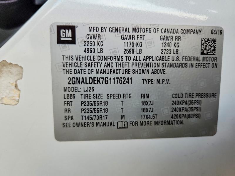 Продажа на аукционе авто 2016 Chevrolet Equinox, vin: 2GNALDEK7G1176241, номер лота: 57408936