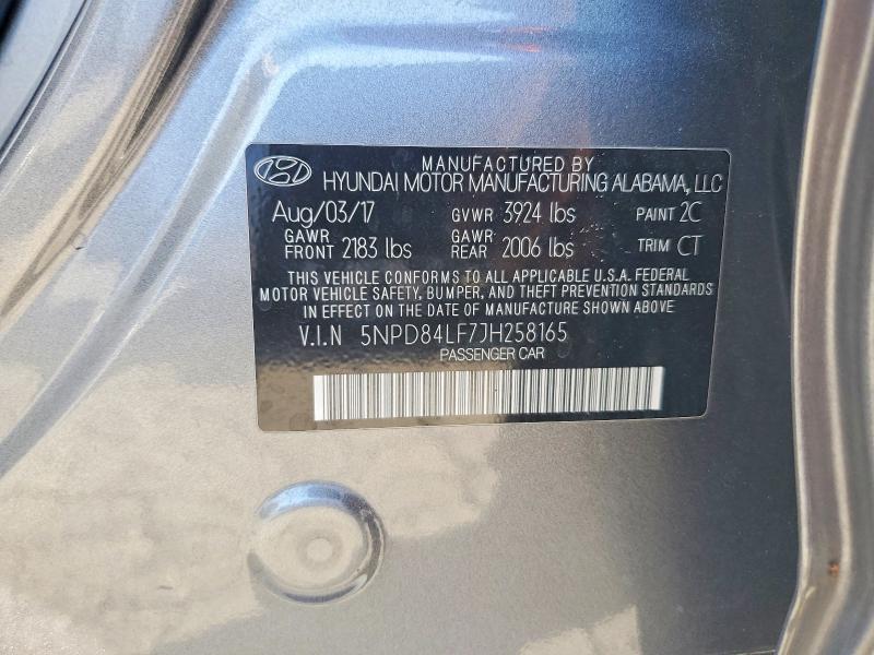 58089496 :رقم المزاد ، 5NPD84LF7JH258165 vin ، 2018 Hyundai Elantra مزاد بيع