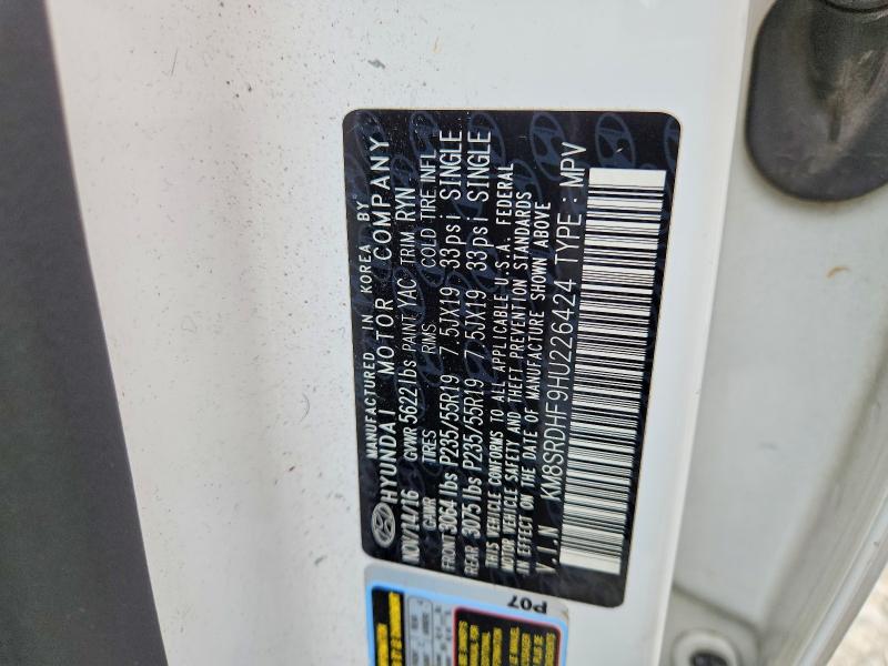 56858076 :رقم المزاد ، KM8SRDHF9HU226424 vin ، 2017 Hyundai Santa Fe مزاد بيع