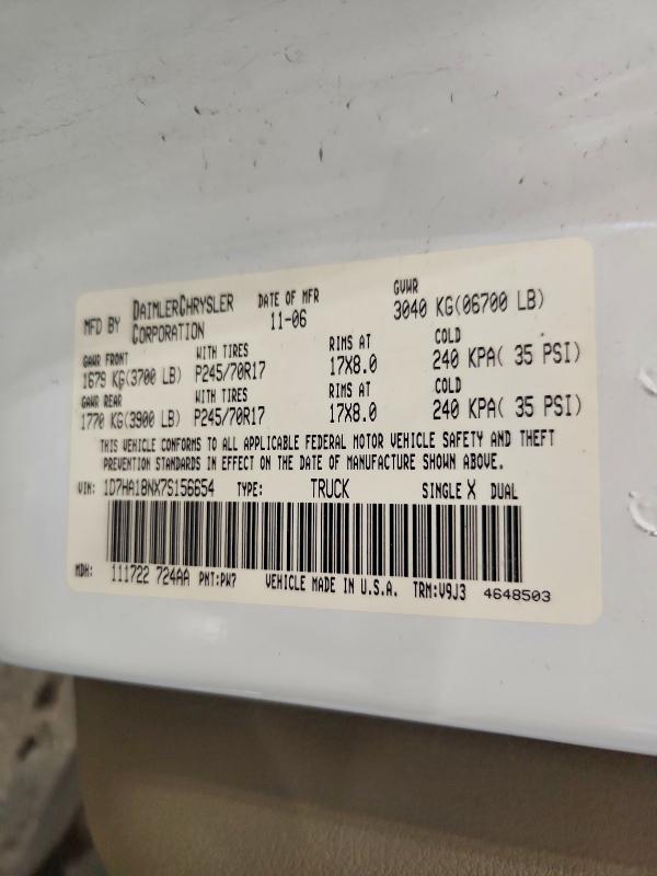 2007 Dodge Ram 1500 მანქანა იყიდება აუქციონზე, vin: 1D7HA18NX7S156654, აუქციონის ნომერი: 58109336