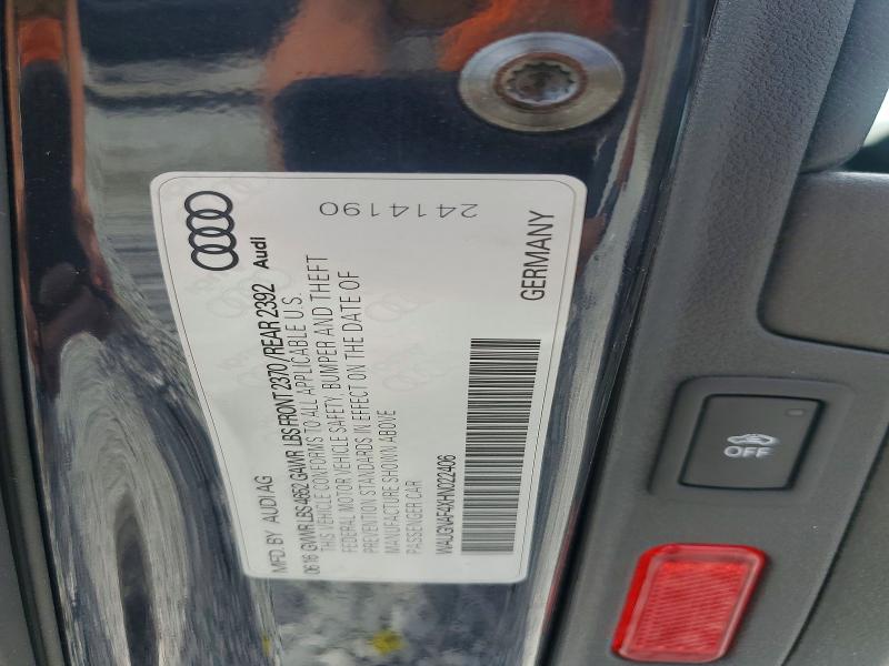 2017 Audi A4 მანქანა იყიდება აუქციონზე, vin: WAUGNAF4XHN022406, აუქციონის ნომერი: 57058276