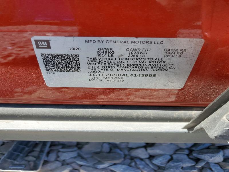 55720286 :رقم المزاد ، 1G1FZ6S04L4143958 vin ، 2020 Chevrolet Bolt Ev مزاد بيع