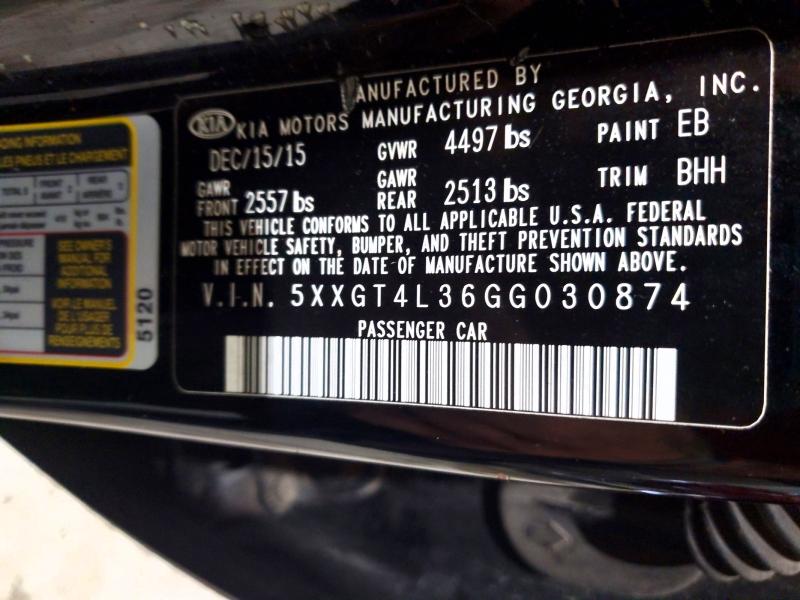 56775066 :رقم المزاد ، 5XXGT4L36GG030874 vin ، 2016 Kia Optima مزاد بيع