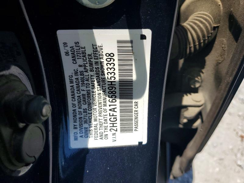 Auction sale of the 2009 Honda Civic, vin: 2HGFA16589H533398, lot number: 59000676