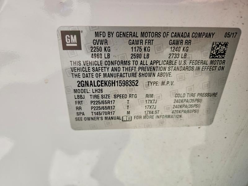 2017 Chevrolet Equinox მანქანა იყიდება აუქციონზე, vin: 2GNALCEK6H1598352, აუქციონის ნომერი: 58557336