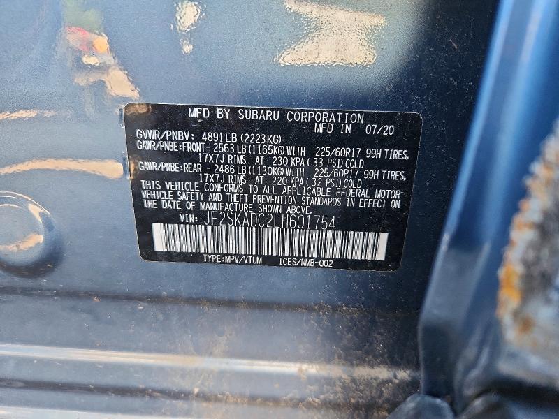 2020 Subaru Forester მანქანა იყიდება აუქციონზე, vin: JF2SKADC2LH601754, აუქციონის ნომერი: 58293836