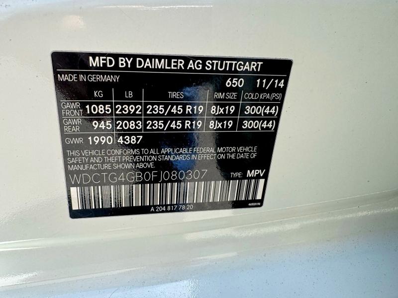 Продаж на аукціоні авто 2015 Mercedes-benz Gla, vin: WDCTG4GB0FJ080307, номер лоту: 57196726