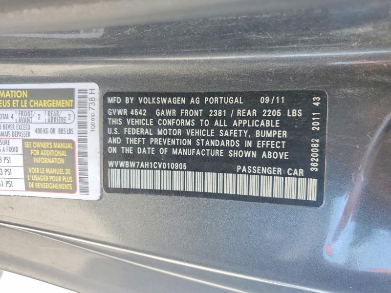 55855166 :رقم المزاد ، WVWBW7AH1CV010905 vin ، 2012 Volkswagen Eos مزاد بيع