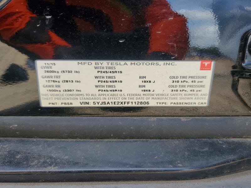 57892866 :رقم المزاد ، 5YJSA1E2XFF112806 vin ، 2015 Tesla Model S مزاد بيع