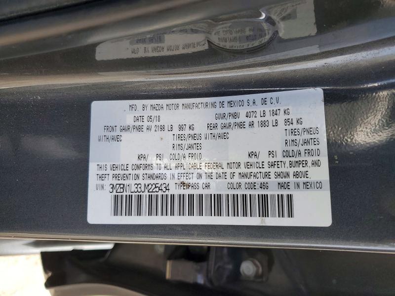 Aukcja sprzedaży 2018 Mazda 3, vin: 3MZBN1L33JM225434, numer aukcji: 58577896