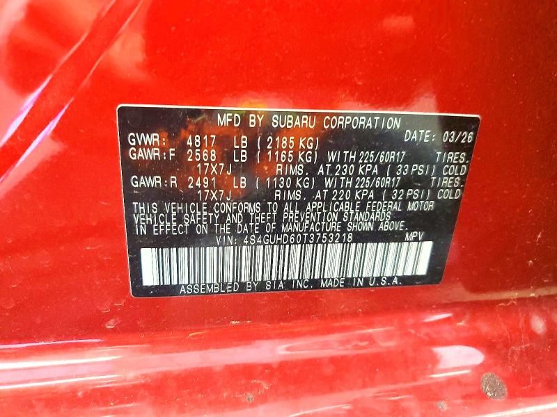 58374656 :رقم المزاد ، 4S4GUHD60T3753218 vin ، 2026 Subaru Crosstrek مزاد بيع
