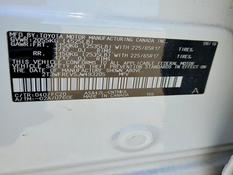 55466586 :رقم المزاد ، 2T3WFREV5JW493205 vin ، 2018 Toyota Rav4 مزاد بيع