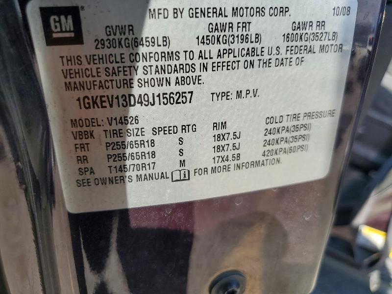Aukcja sprzedaży 2009 Gmc Acadia, vin: 1GKEV13D49J156257, numer aukcji: 57071086