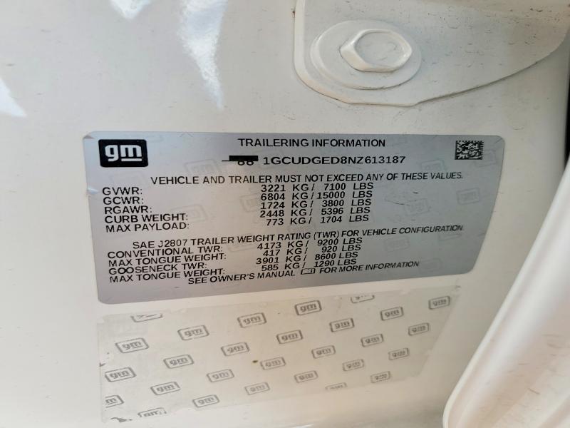 58514036 :رقم المزاد ، 1GCUDGED8NZ613187 vin ، 2022 Chevrolet Silverado مزاد بيع