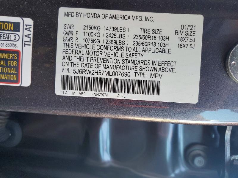 Aukcja sprzedaży 2021 Honda Cr-v, vin: 5J6RW2H57ML007690, numer aukcji: 58140136