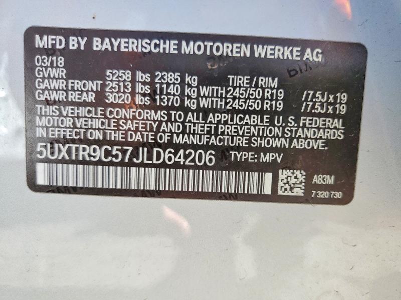 2018 Bmw X3 მანქანა იყიდება აუქციონზე, vin: 5UXTR9C57JLD64206, აუქციონის ნომერი: 57313546