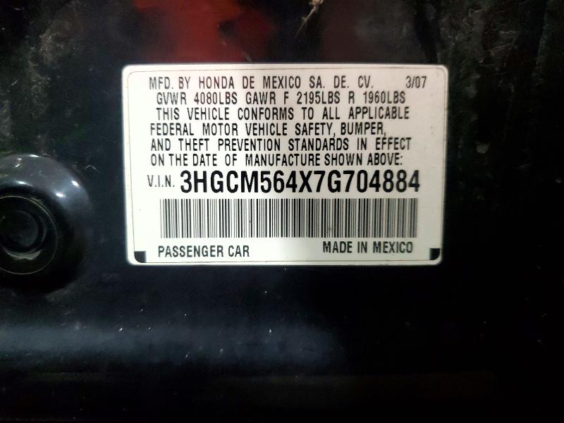 Aukcja sprzedaży 2007 Honda Accord, vin: 3HGCM564X7G704884, numer aukcji: 55585386