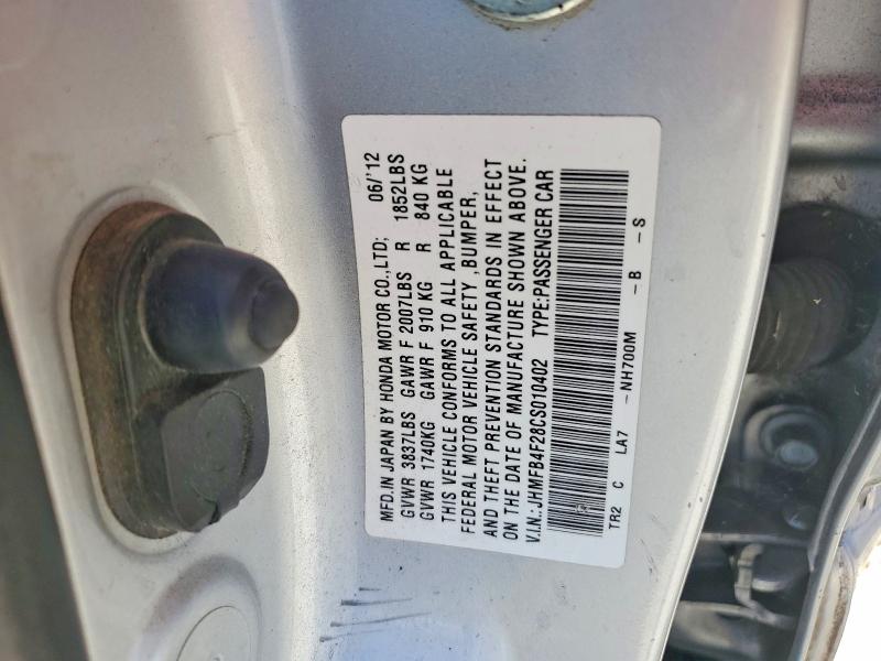 56181386 :رقم المزاد ، JHMFB4F28CS010402 vin ، 2012 Honda Civic مزاد بيع