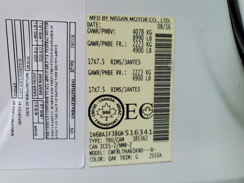 Aukcja sprzedaży 2016 Nissan Titan Xd, vin: 1N6BA1F38GN516341, numer aukcji: 58099426